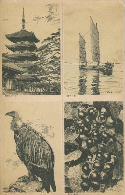 昭和24年「少年」8月号 椛島勝一のペン画絵ハガキ: まつ